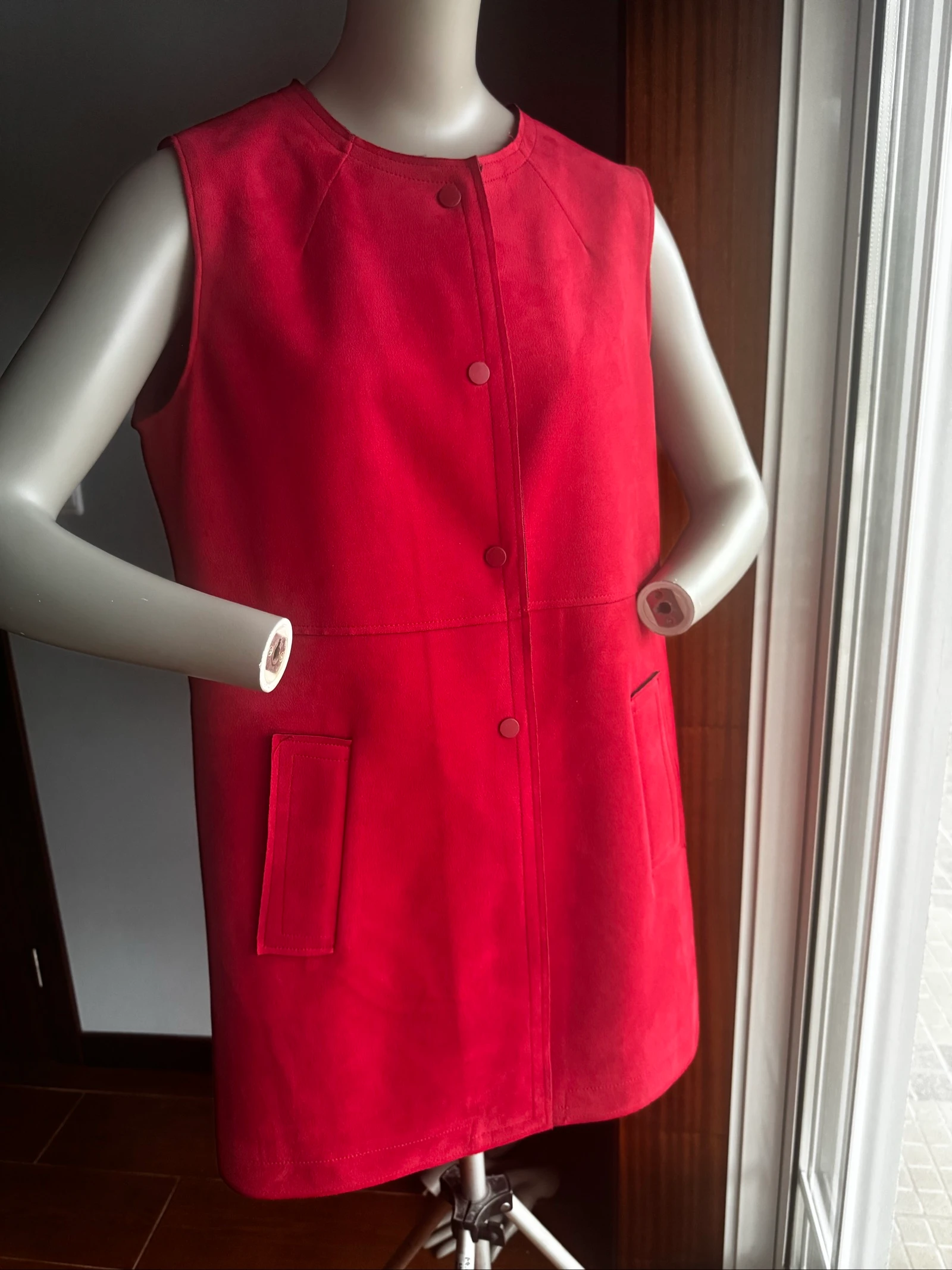 Zara Long Vest L Red Suede Sleeveless Elegant Casual – photo 2
